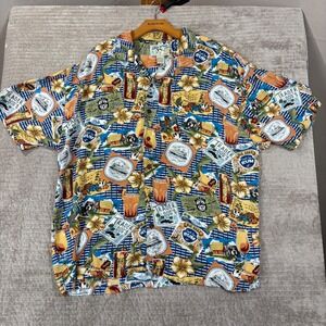 Big Dogs Trader Dogs Tropical Tiki Hawaiian Shirt Mens XL Rayon Hula Tiki Blue